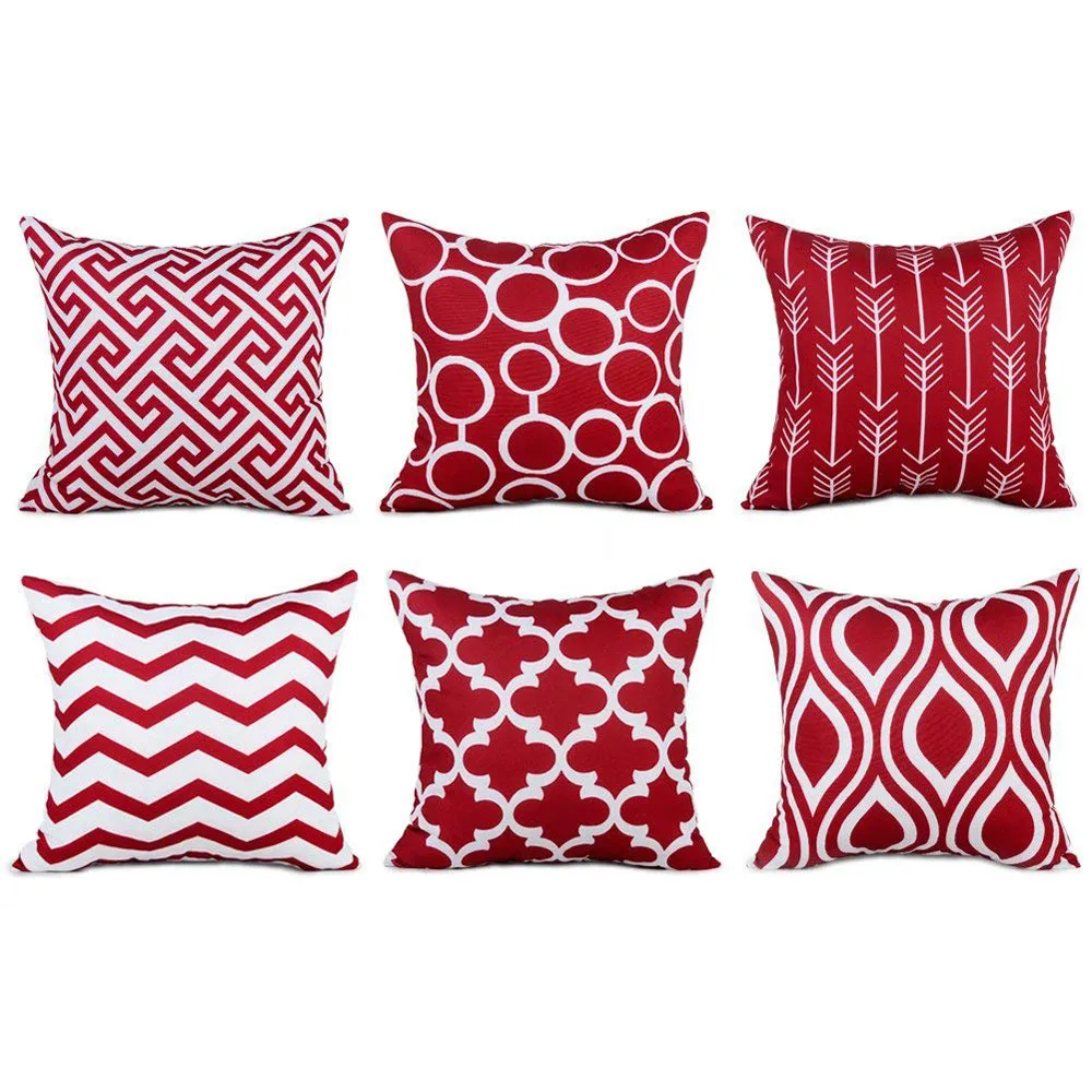 

6PC Cotton Linen Decorative Throw Pillow Cover Home Decor Modern Plaid Geometry Printed Sofa Cushion Cover 6.11