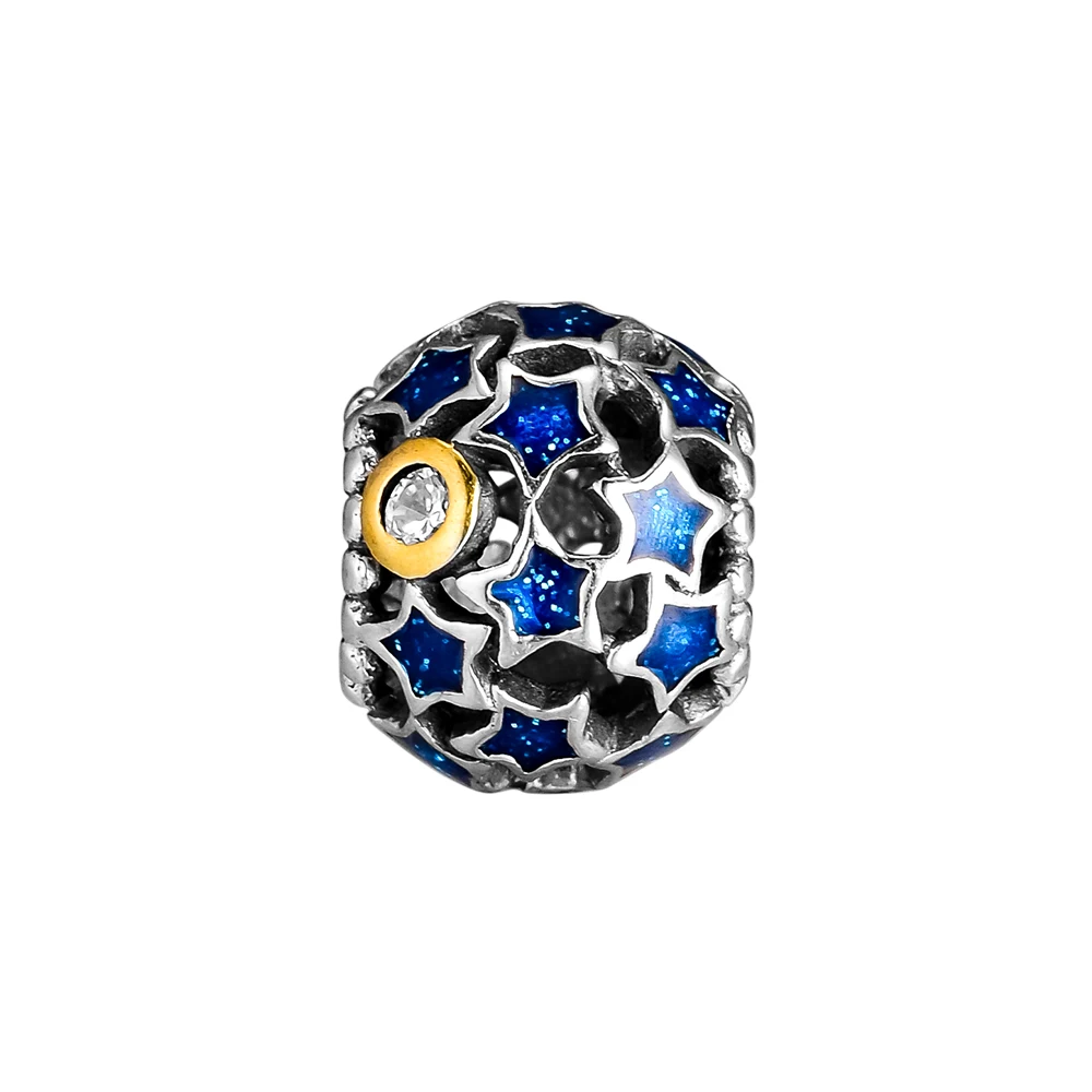 

Fits Europe Charms Bracelets Night Sky Openwork Beads with 14K Real Gold 925 Sterling Silver Jewelry Free Shipping