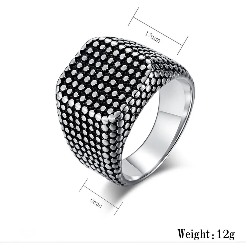 

Punk Mens Signet Rings Vintage Square Titanium Stainless Steel Rings for Men Women Jewelry Ancient Silver Color Black Men's Ring