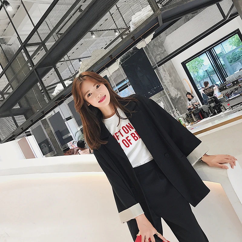 Женский комплект из 2 предметов короткий однотонный блейзер + брюки с высокой