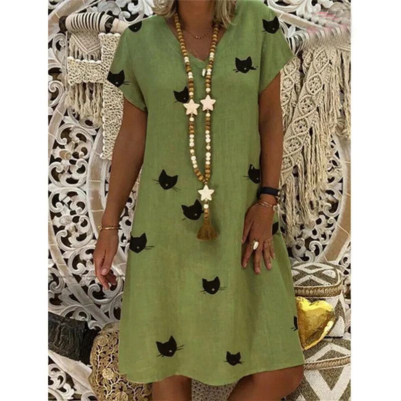 Модное повседневное свободное женское летнее хлопково-льняное мешковатое