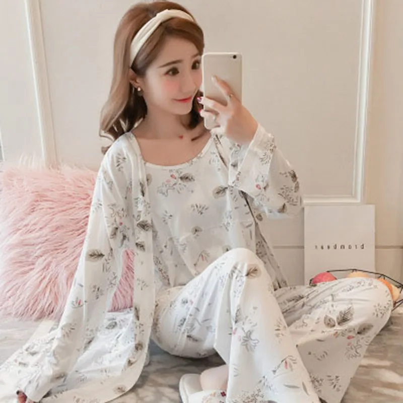 Новый женский пижамный комплект из 3 предметов топ на бретельках + брюки длинная