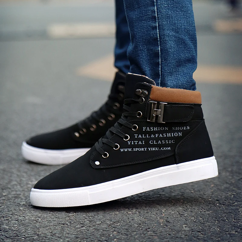 UPUPER Fashion Men's Casual Shoes Men High Top Lace-up Flat For Sudent Large Size 38-47 zapatos mujer hombre | Обувь