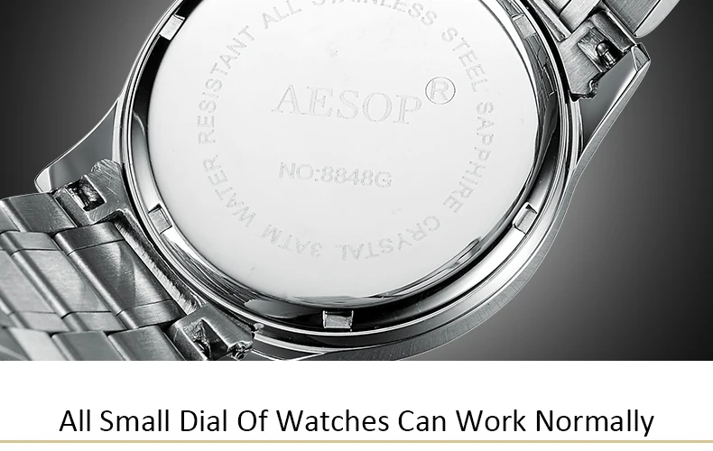 Aesop часы мужские роскошные Moon Phase кварцевые наручные часы из нержавеющей стали мужские часы водонепроницаемые Relogio Masculino