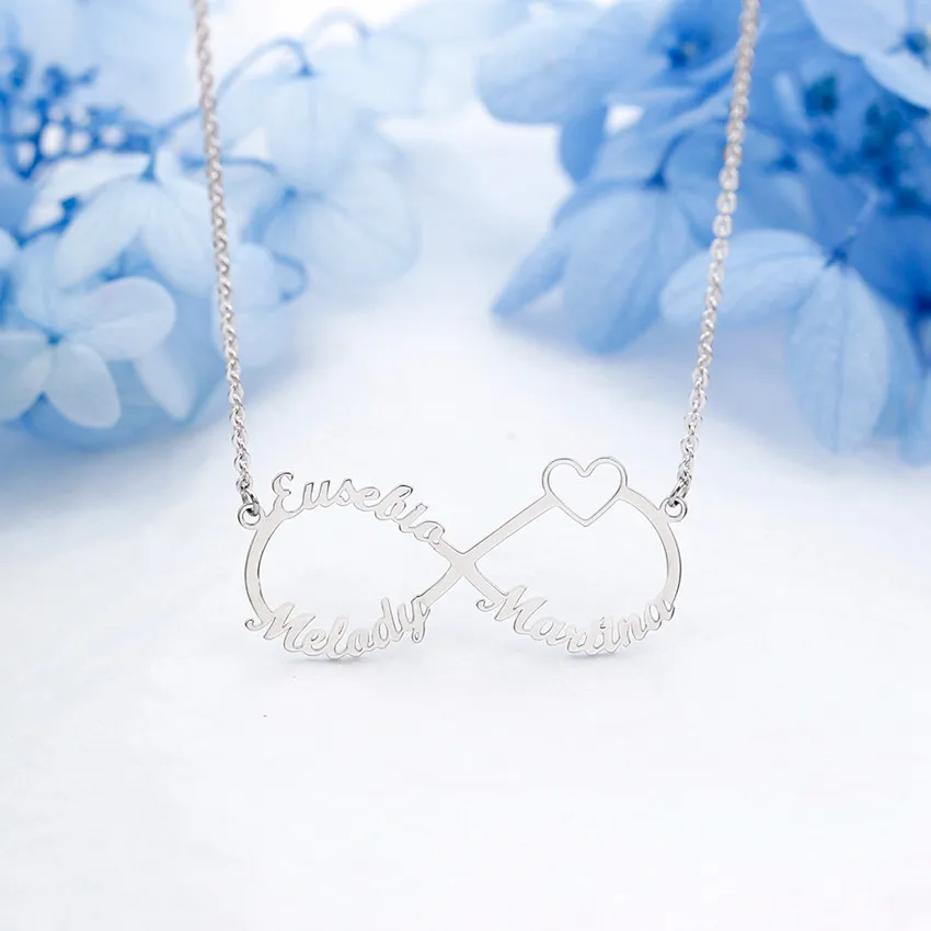 3 Names with Heart Золото Цвет персонализированные Бесконечность имя ожерелье с сердцем имя пары на заказ подвески из нержавеющей стали ювелирные изделия лучший друг подарки - Окраска металла: 3 Names with Heart