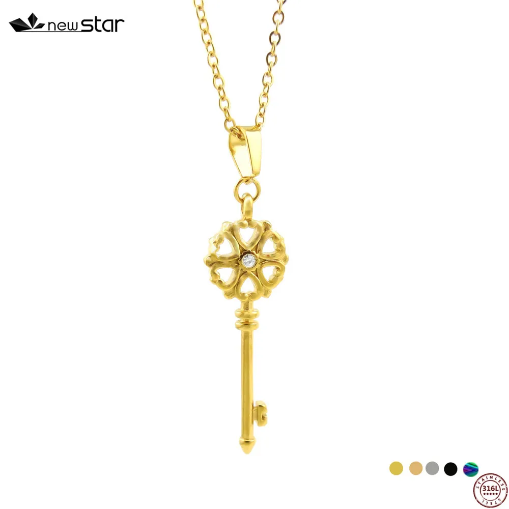 Золотой ключ кулон ожерелье из титана нержавеющей стали золотая цепочка