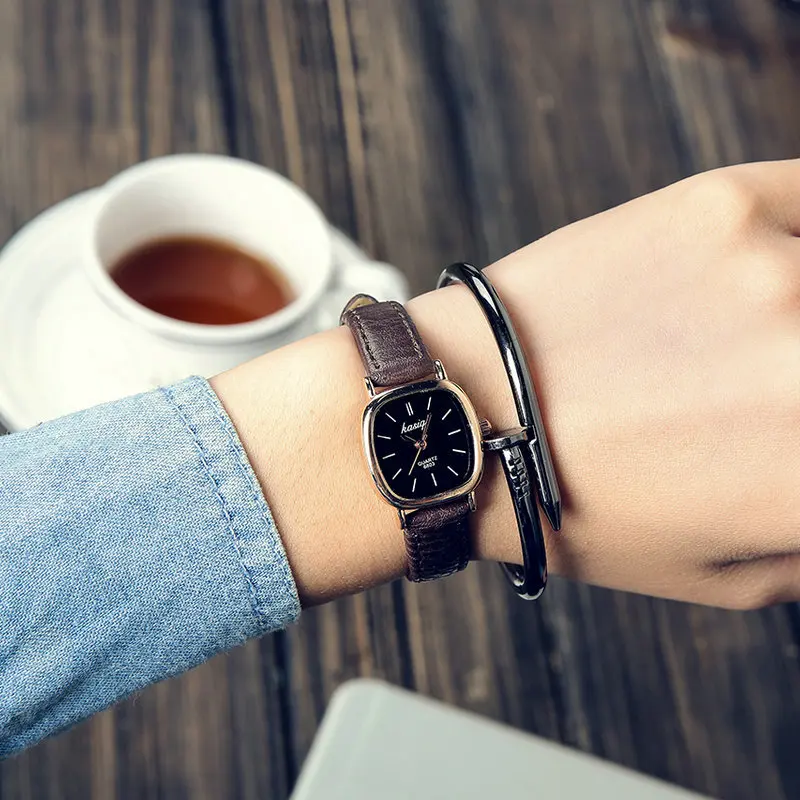 Винтажные квадратные миниатюрные часы повседневные кварцевые кожаные горячая