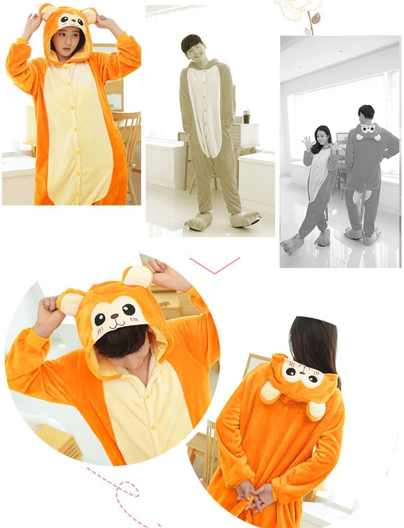 Животные кигуруми обезьяна костюм для взрослых девочек Дети Onesie фланель Хэллоуин Женщины аниме-комбинезон Маскировка цельный костюм