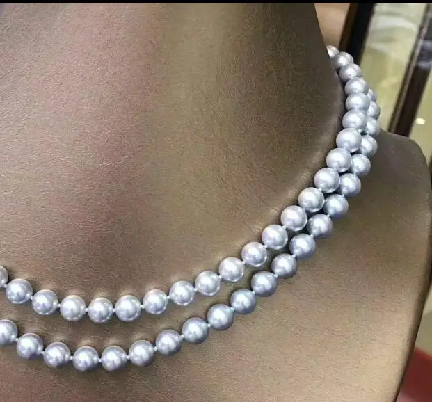 Серое жемчужное ожерелье с двойной нитью AAA 8-9 мм 18 &quot-20&quot | Украшения и