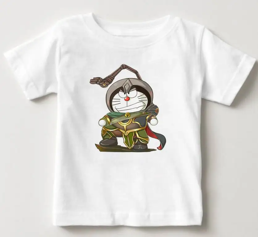 white4 Doraemon/детская футболка унисекс детская футболка с короткими рукавами футболки с милым котом для мальчиков и девочек детская летняя одежда Мультяшные футболки - Цвет: white4