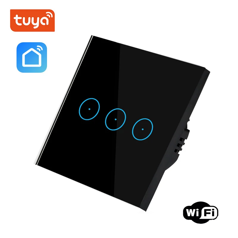 3 gang switch Black Eruiklink ЕС/Великобритания стандарт RF433 беспроводной пульт дистанционного управления светильник, настенный выключатель, сенсорный настенный переключатель для умного дома - Color: 3 gang switch Black