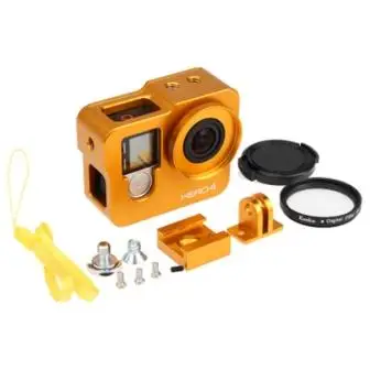 Hero 4 hero 3+ алюминиевый сплав CNC защитный корпус оболочка корпуса+ фильтр объектива+ вспышка для Gopro hero 4 3+ аксессуары для камеры - Цвет: Golden Housing Case