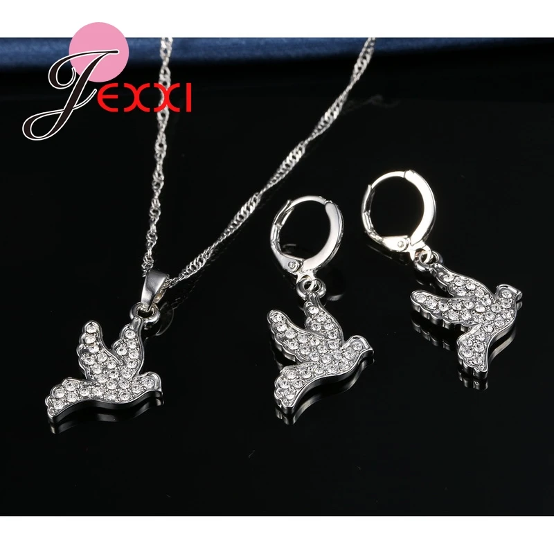 Женский комплект украшений с птицами ожерелье и серьги из стерлингового серебра