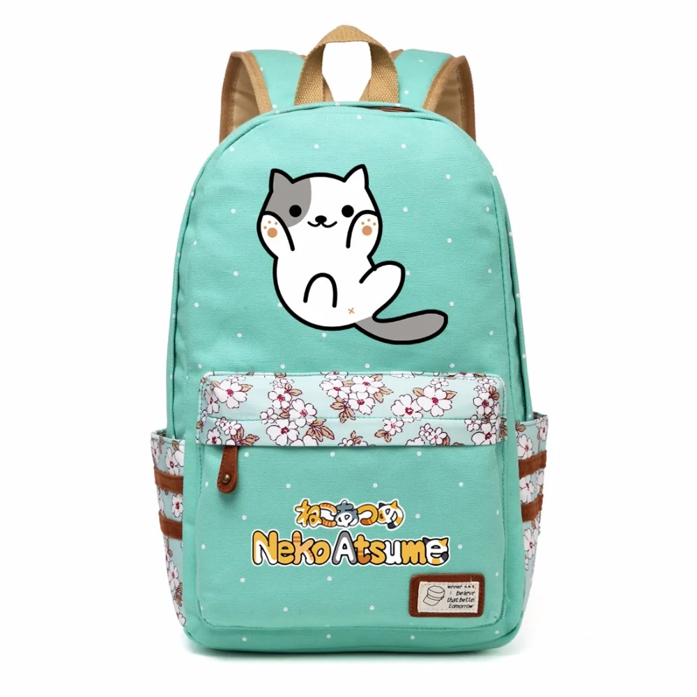WISHOT Neko Atsume Холщовая Сумка с цветами волнистый рюкзак дорожная сумка через плечо