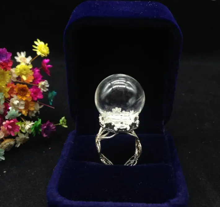 100pcss/lot 20*15mm cute Glass globe with 15mm silver flower crown ring tray set glass bottle bubble DIY vial jewelry | Украшения и