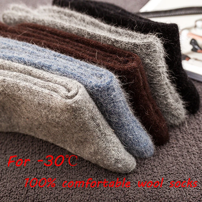 Novas meias de coelho e lã merino de alta qualidade meias masculinas grossas 3 tamanhos meias compridas de inverno