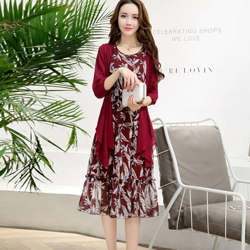 Женское летнее платье на бретельках с принтом и открытым кардиганом из шифона|sling