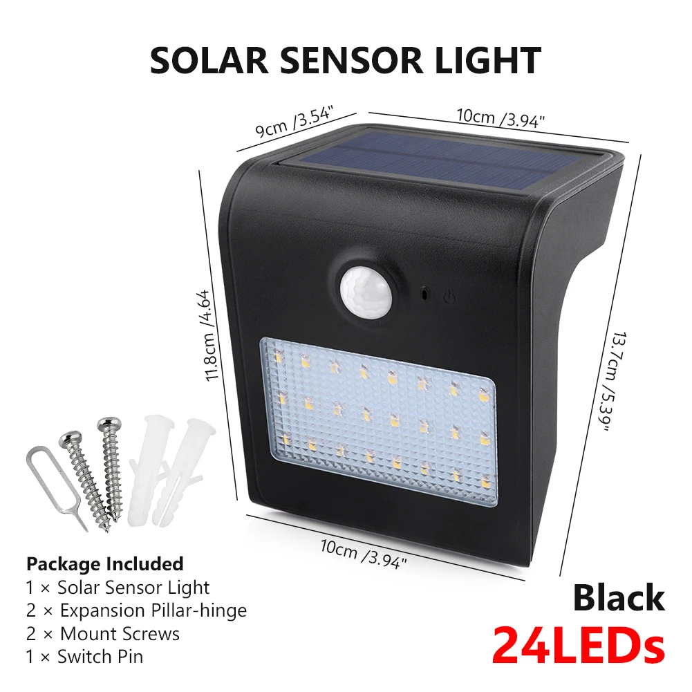 black 24leds TSLEEN Водонепроницаемый светодиодный светильник на солнечной батарее с датчиком PIR, настенный светильник для патио, садовые лампы, 24, 46 светодиодный светильник s, светильник на солнечной батарее с батареей 18650 - Испускаемый цвет: black 24leds