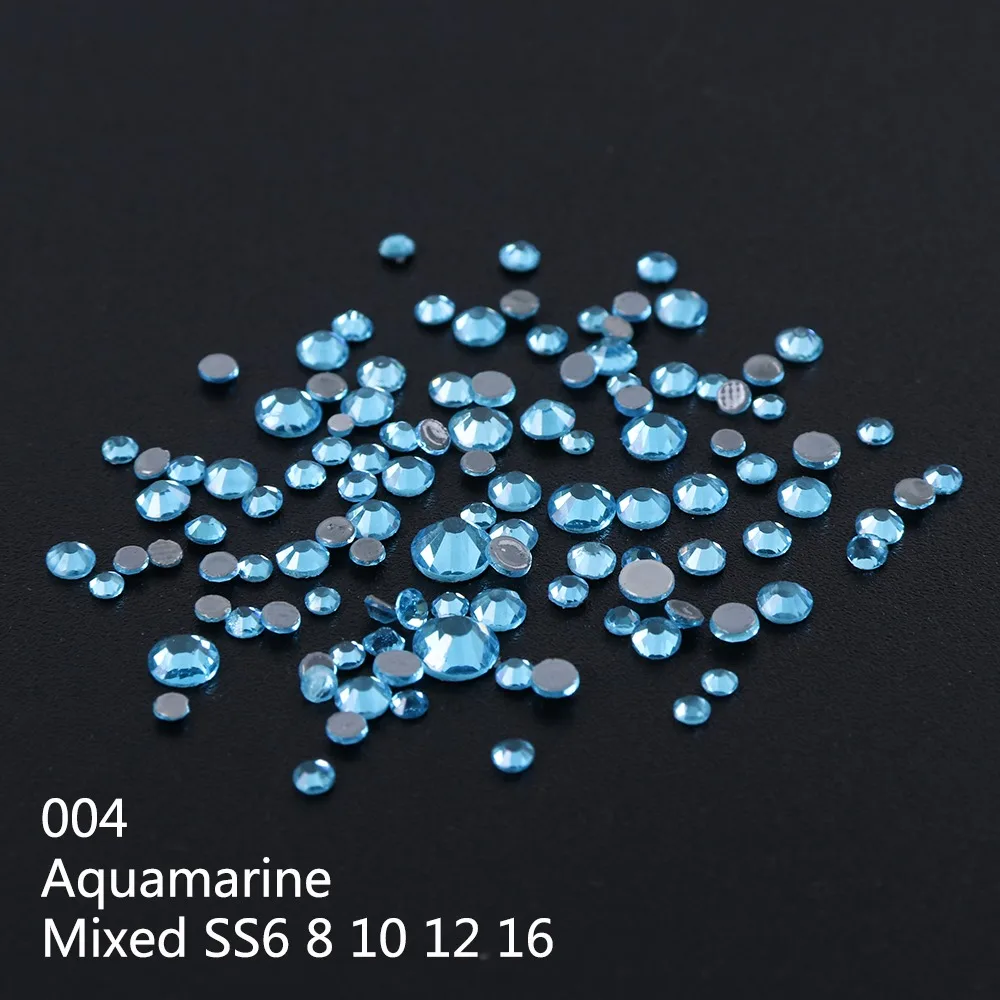 004 1Box DIY Flatback 3D Nail Art Crystal Glitter Rhinestones Nail Art Decoration Diamond White AB Manicure Mixed SS6-16 Size LA995 - Цвет: 004