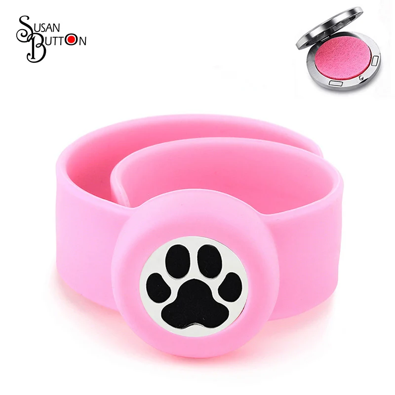 Розовый собака Лапа Печати ароматерапия диффузор браслет из нержавеющей стали
