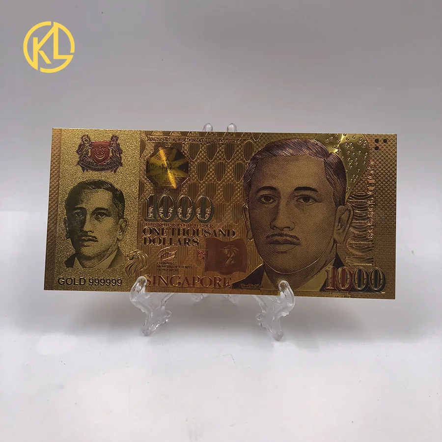 KL 2 шт. Сингапур 1000 долларовая Золотая банкнота деньги Золото Фольга Поддельные