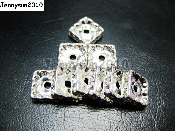 

200pcs/lot 6mm Top Quality Czech Clear Crystal Rhinestone Pave Squaredelle Metal Silver Plated Spacer Loose Beads Jewelry Making
