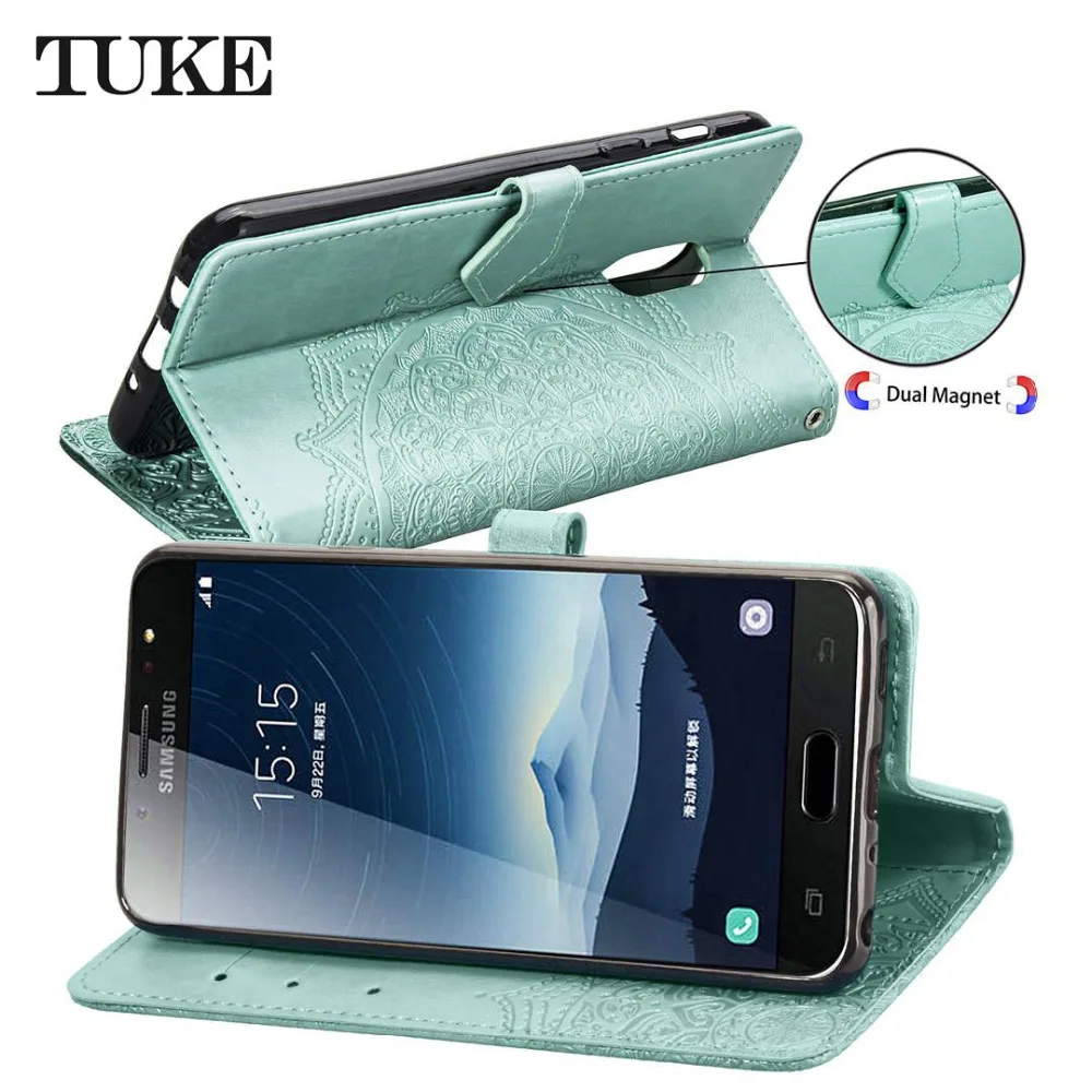 Роскошный чехол книжка для Samsung Galaxy C8 J7 Plus мобильного телефона с отделениями карт