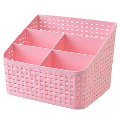 pink large Офисный канцелярский держатель, четыре отсека пластиковый ротанг плетеный стол органайзер для хранения для офисного стола - Цвет: pink large