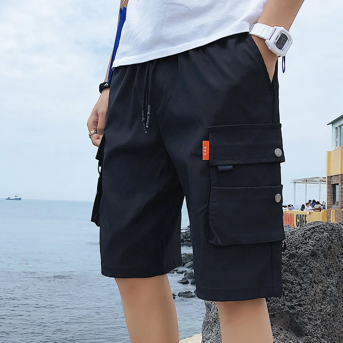Модные хлопковые шорты для мужчин с карманами летние прямые в стиле хип-хоп