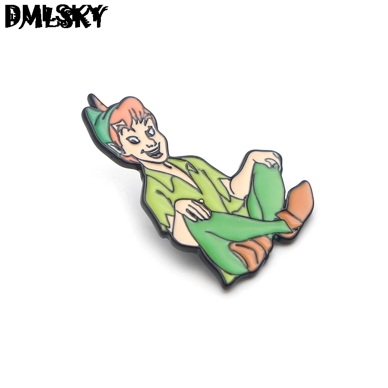 DMLSKY Питер Пэн забавные мультяшные Металлические Булавки эмалированные Броши для женщин и мужчин Нагрудный значок для рюкзака джинсовая булавка воротник ювелирные изделия M3264