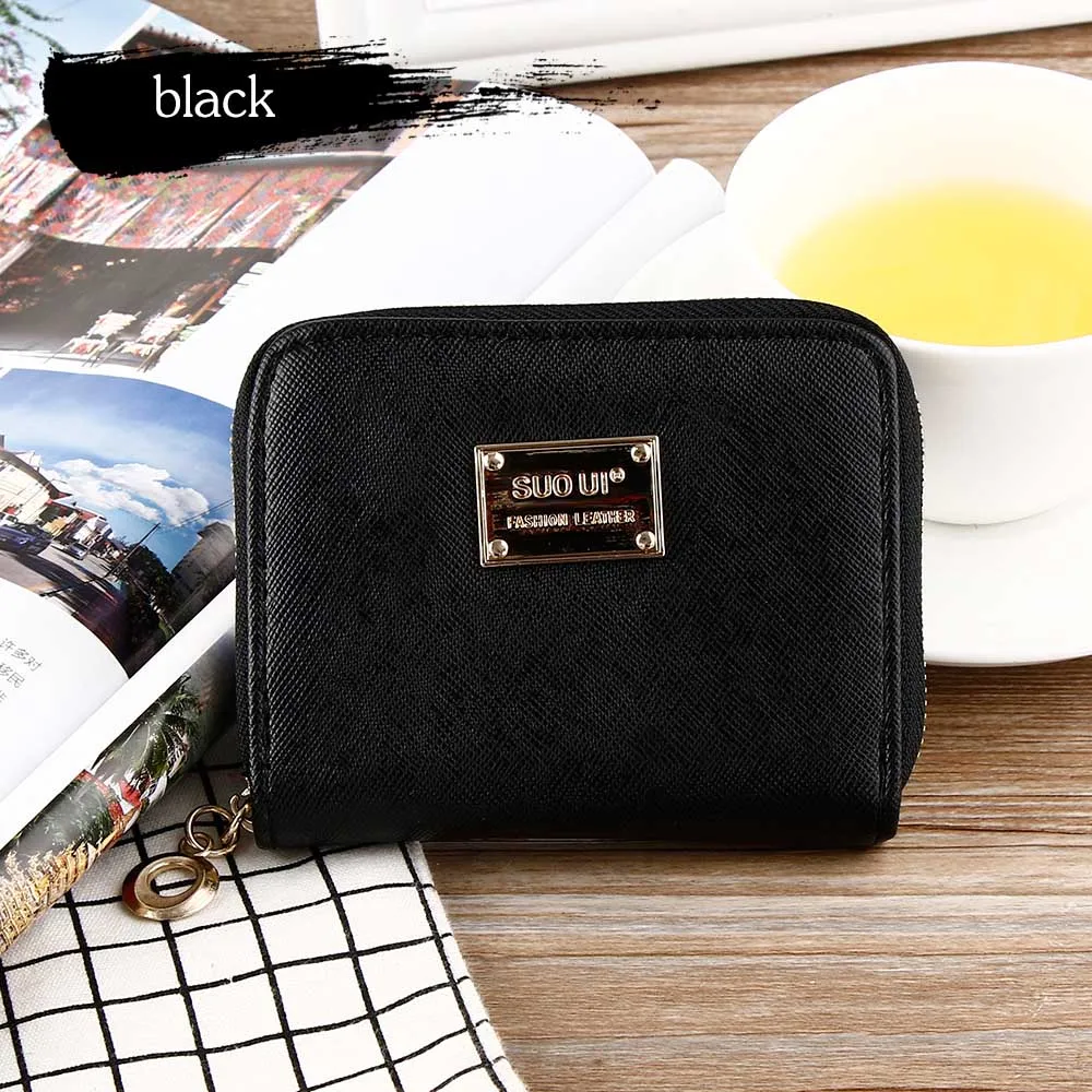 Black 1 шт. модные милые Карамельный цвет Для женщин девочек кожаный кошелек для монет, 2 складки небольшой бумажник держатель для карт для монет на молнии-сумка, клатч, сумочка - Цвет: Black