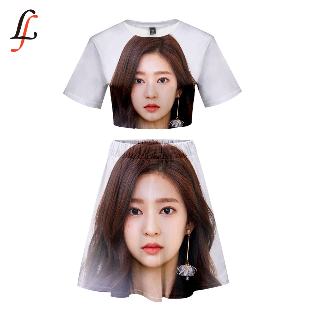 Izone 3D Харадзюку Kpop Modis сексуальный комплект короткая юбка костюм футболка с