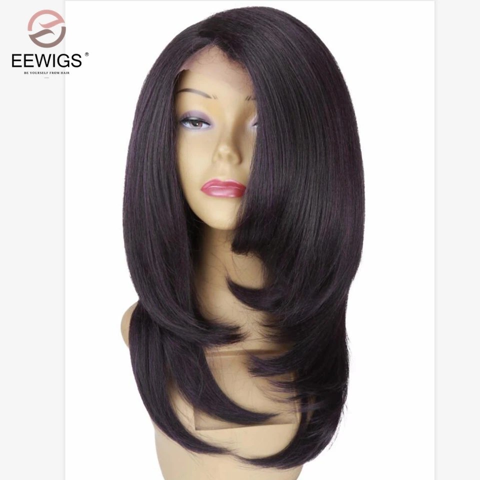 EEWIGS Bob L часть Многослойные итальянские Yaki прямые бесклеевые синтетические кружева FrontWig термостойкие короткие парики для черных женщин