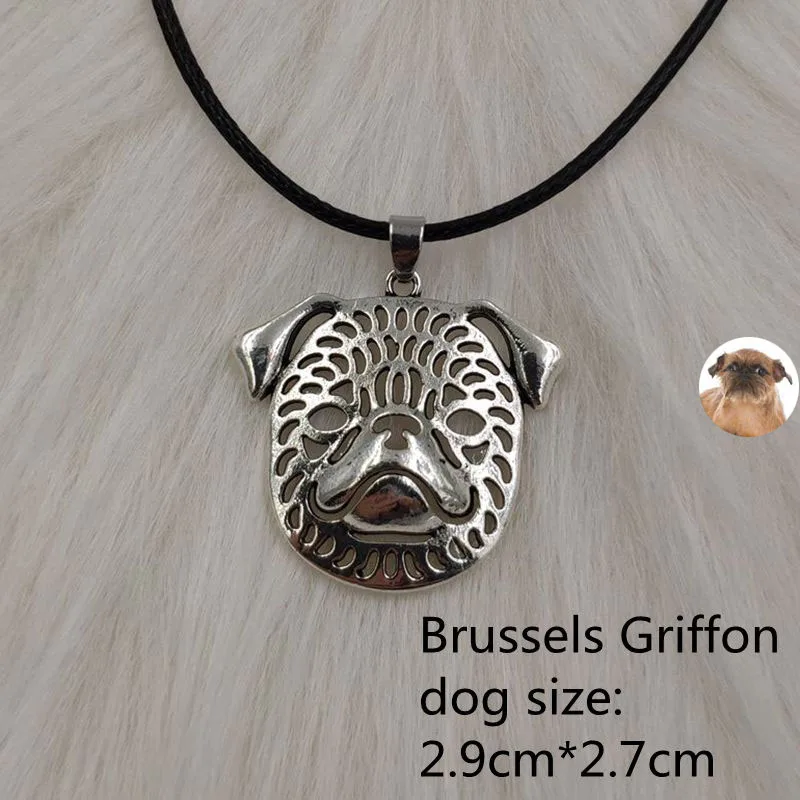 Brussels Griffon Веревочное ожерелье с подвеской в виде собаки и животного, античное серебро, Хаски, померанский пудель, ювелирное изделие для женщин, мужчин, женщин, в стиле панк, милое - Окраска металла: Brussels Griffon