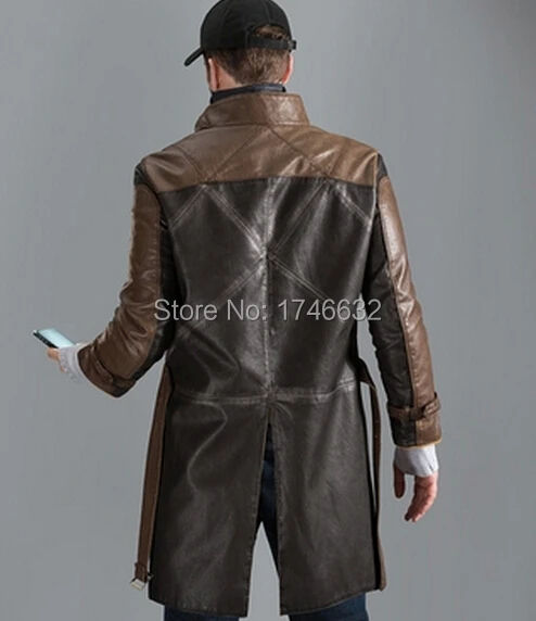 WatchDogs Aiden Pearce игровой костюм для косплея пальто плащ Тренч куртка из искусственной кожи Верхняя одежда Пальто с капюшоном