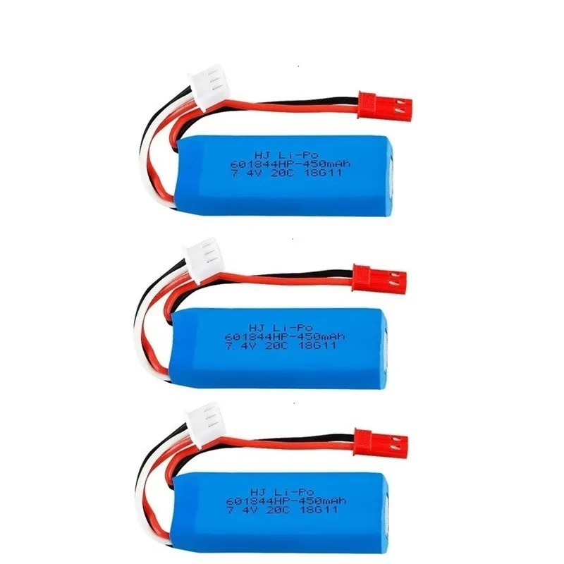 7,4 V 450mAh Lipo батарея с 7,4 v зарядное устройство наборы для WLtoys K969 K979 K989 K999 P929 P939 RC автомобильные запчасти 7,4 v 2s Аккумуляторы для игрушек автомобилей - Цвет: 3pcs battery