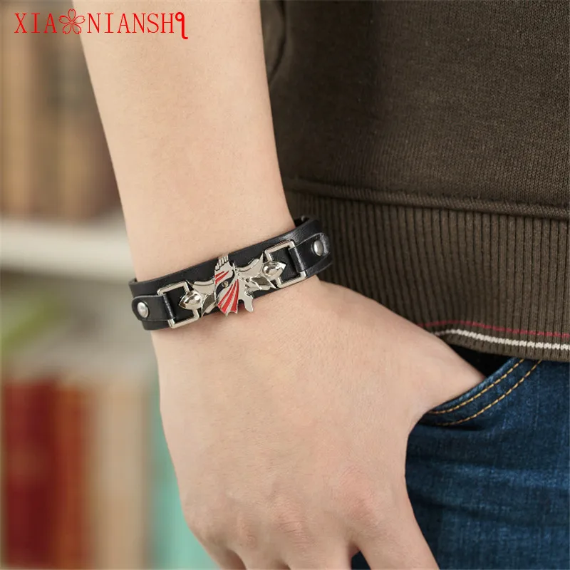 Мужской браслет из натуральной кожи с черепом и драконом | Украшения аксессуары