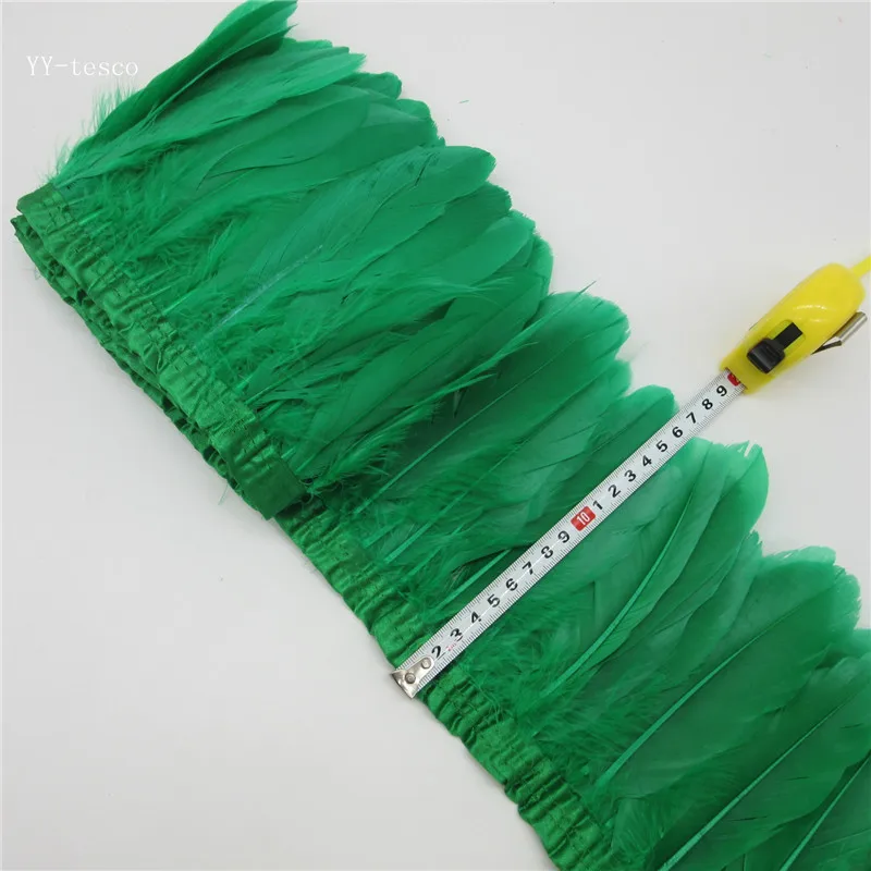 Grass green Черное украшение из гусиных перьев 10 м/лот окрашенное Настоящее гусиное перо ленты с бахромой для платья юбка Ткань Пояс декоративная одежда - Цвет: Grass green