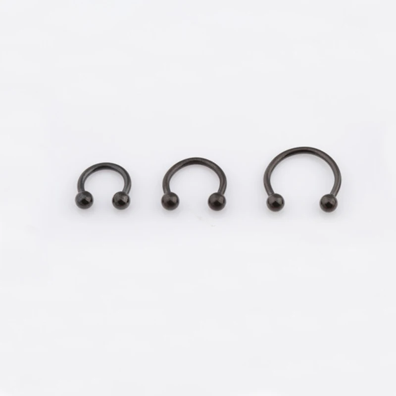black 10mm Новинка, распродажа, 2 шт., кольцо для носа из нержавеющей стали, кольца для губ, серьги, круглые серьги для пирсинга, обруч "Подкова", кольцо, ювелирные изделия для тела - Окраска металла: black 10mm