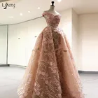 Женское длинное вечернее платье Pretty, розовое кружевное платье цвета шампанского с аппликацией, со сверкающими вставками, для выпускного вечера, 2019