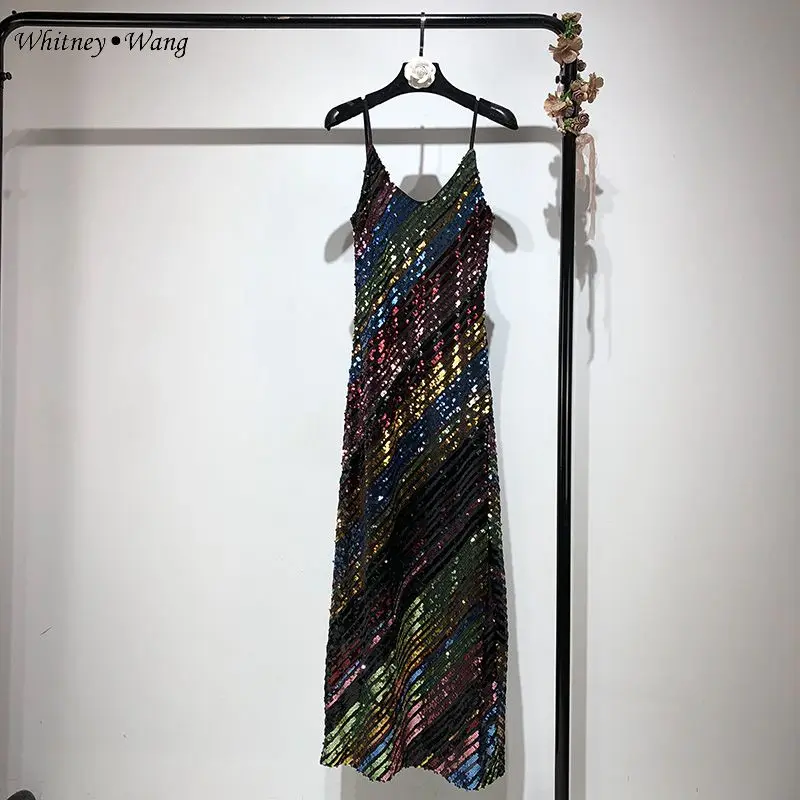Женское длинное платье на тонких бретельках WHITNEY WANG вечерние пляжные платья с