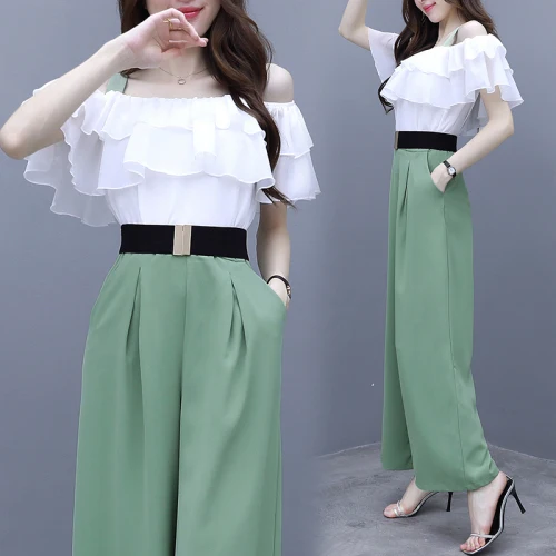 Женский комплект из 2 предметов топ с вырезом лодочкой и брюки рукавом-фонариком