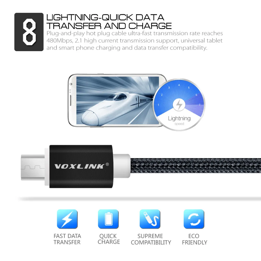 VOXLINK нейлоновый Плетеный Micro USB кабель 1 м/2 м/3 м Синхронизация данных зарядное