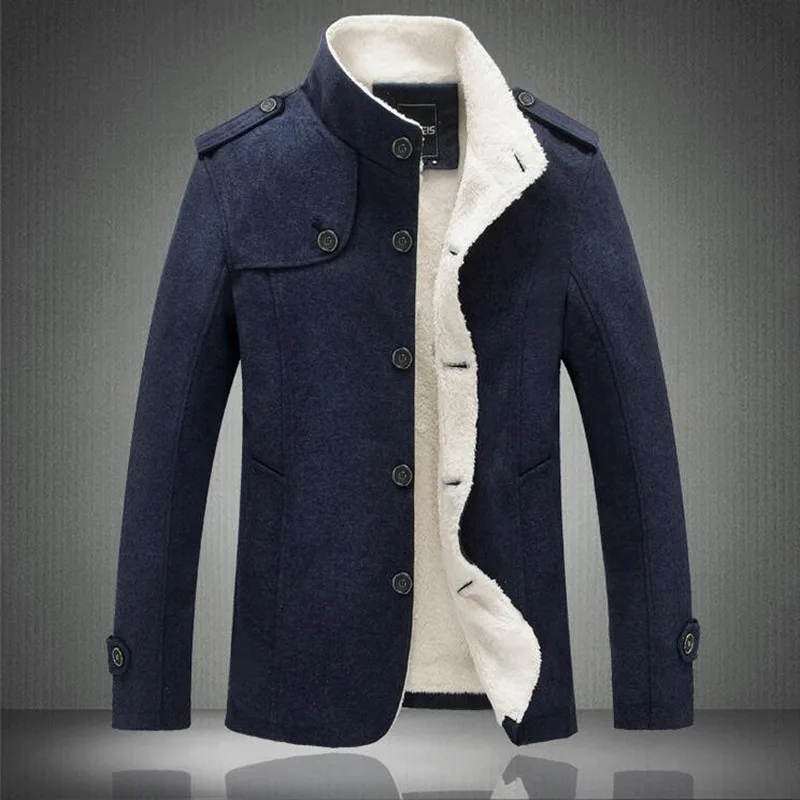 Men's Winter Coat Men's Fleece Parkas Warm Coat Leisure Stand Collar Velvet Coat Solid Color Wool Jacket Wool Collar