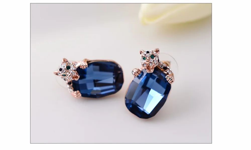 Viennois зеленый/синий кристаллами от Swarovski Leopard Серьги-гвоздики для Для женщин со стразами Свадебная вечеринка Серьги ювелирные изделия