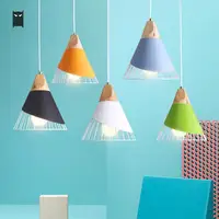 Black White Orange Blue Green Coloured Pendant Lights Fixture Nordic Wood Aluminum Iron Metal Small Hanging Lamp for Dining Room