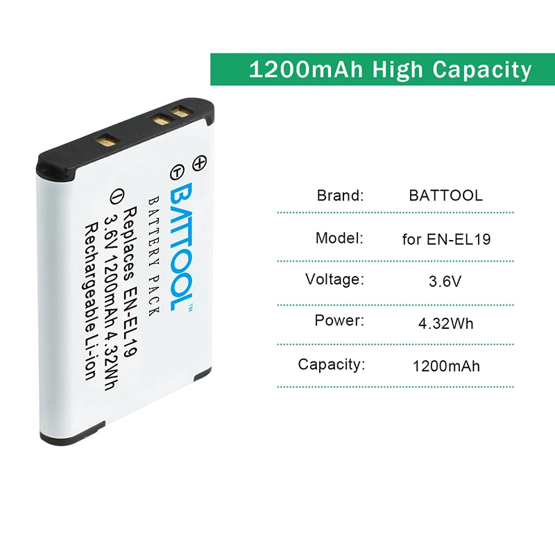 Аккумулятор batcool 1200 мАч EN EL19 EL9 + зарядное устройство с ЖК дисплеем для Nikon Coolpix S33 S32
