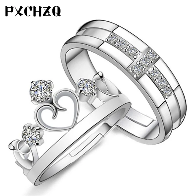 925 sterling silver The new fashionable men and women crown couple color ring opening ultra - shine zircon wedding jewelry | Украшения и