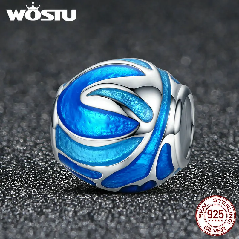 WOSTU новинка 925 пробы серебряные фейерверки небесно голубые эмалированные бусины