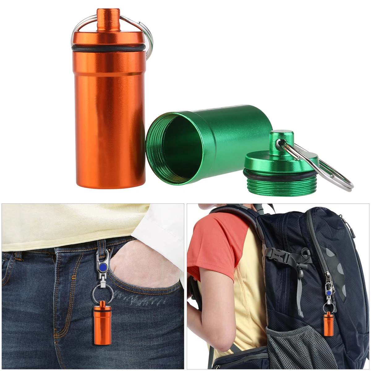 6pcs Waterproof First Aid Container Pill Holder Keychain Case (Black &amp Red Blue Silver Orange Green) | Спорт и развлечения